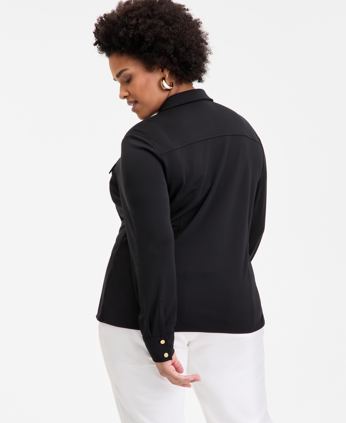Inc International Concepts Plus Size Flap-pocket Knit Shirt, Exclusively At Macy's In Deep Black