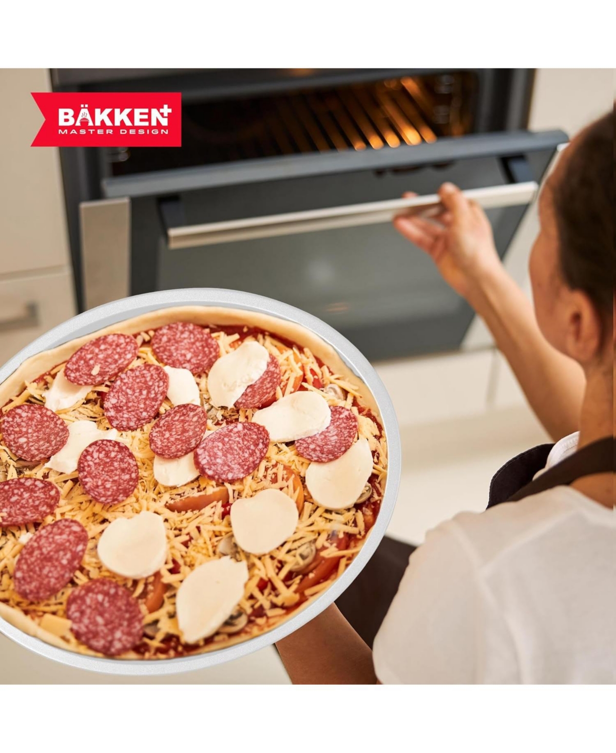 Bakken Swiss Pizza Tray Set 3-Piece Gray Ceramic Coating, Non-Stick, Round Steel Pizza Pans - Dishwasher Safe, Premium Bakeware for Home Cooking Heatl