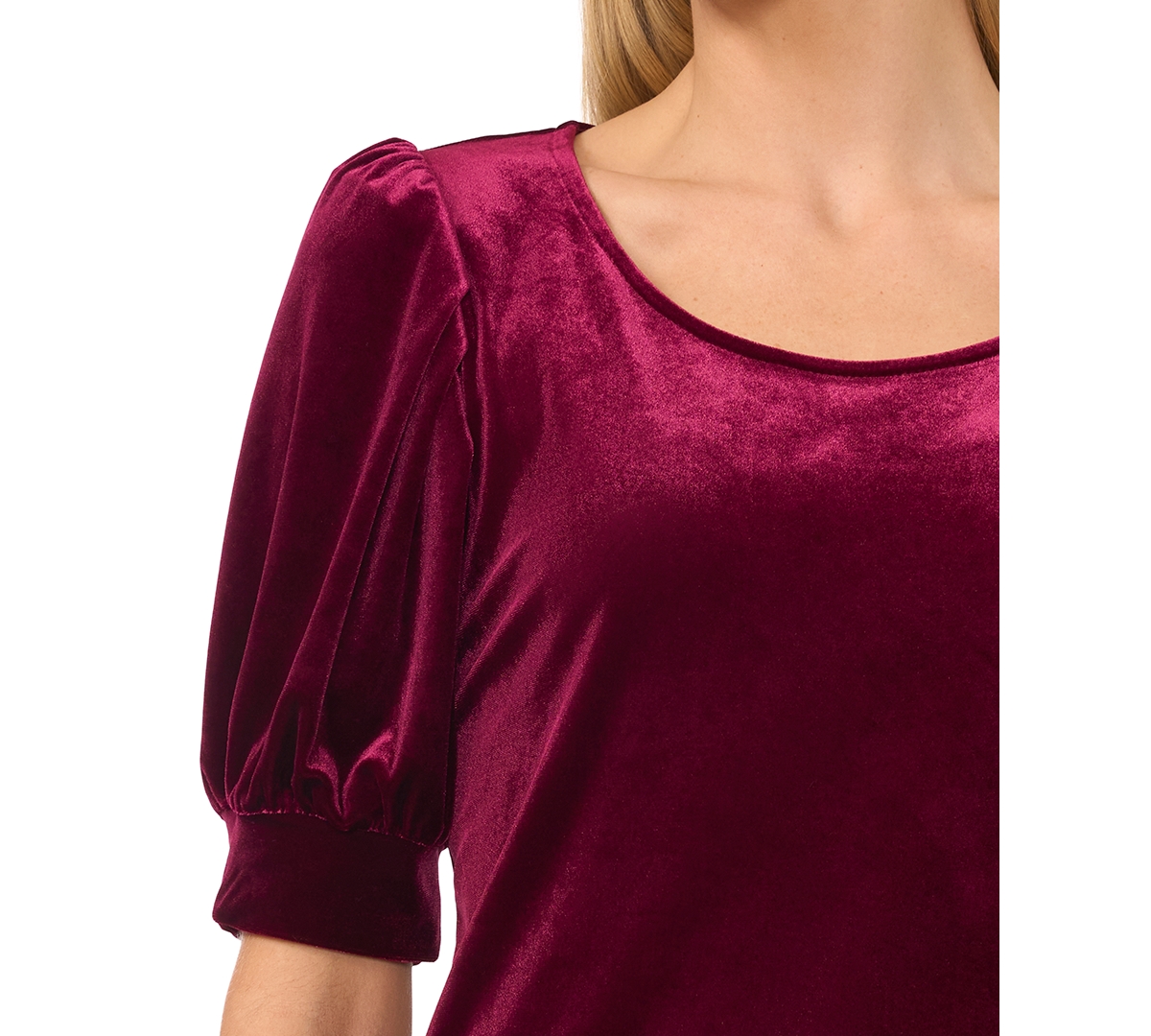 Cece Puff Shoulder Velvet Top In Majestic Wine