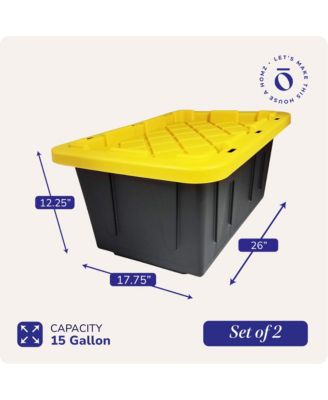15 Gallon Durabilt Home Storage Container w/Snap Lid, Black/Yellow(2 Pack)