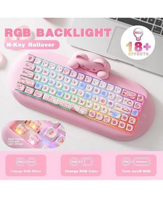 C68 Wireless Mechanical Keyboard, 65% Gaming Keyboard Hot Swap,Triple Mode BT5.0/2.4G/Wired,RGB Backlit NKRO,Cute Cat Silicone Ergonomic Keyboard for Win/Mac Milk Switch