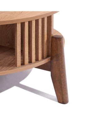 Round Coffee Table with Storage 31.5" Oak Finish Wood Center Accent Tables with Wood Legs