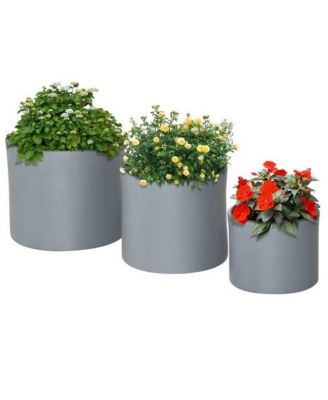 Set of 3 Stackable Round Outdoor Flower Pot Planters with Drainage Holes