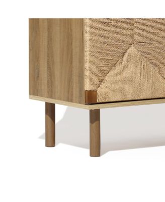 Mid-Century Modern Rope 2-Door Cabinet with Wood Legs