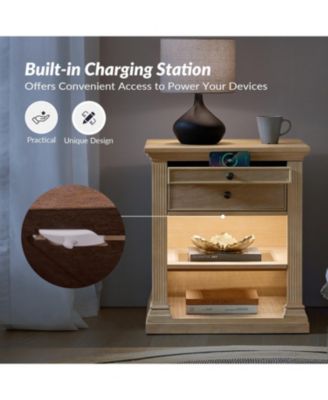 Mulo Traditional Nightstand with Three Ports and Adjustable Shelf