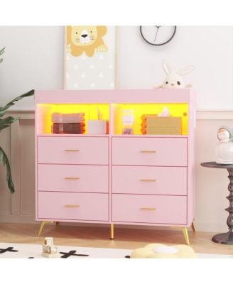 Dresser for Bedroom with Drawers, Baby Changing Table Dresser with Changing Pad, 2 Open Storage Shelves