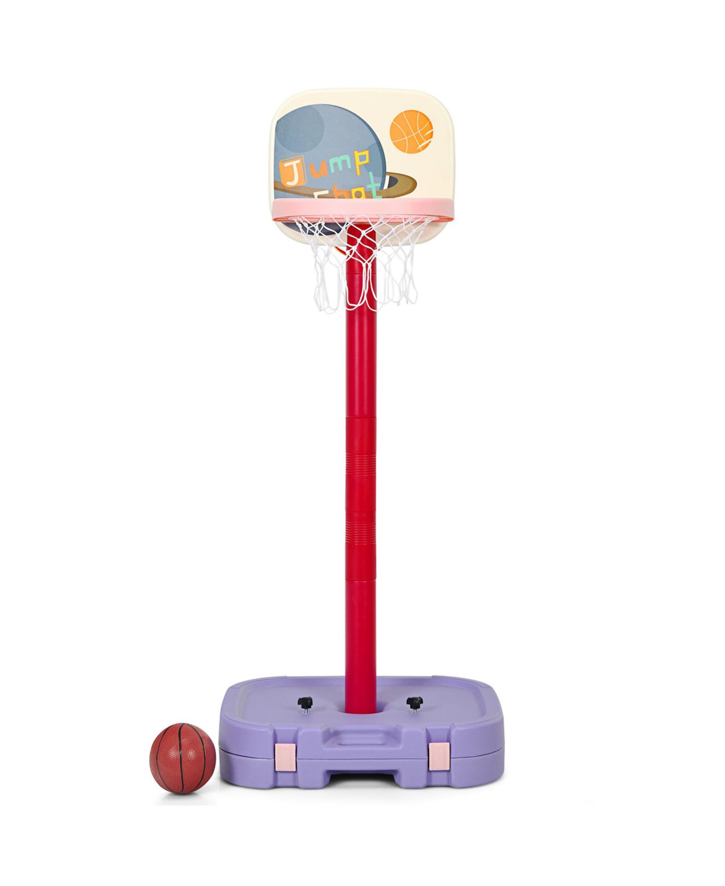 Детские игрушки Gymax Portable 2 in 1 Kids Basketball Hoop Stand w/ Ring Toss and Storage Box, цвет: Красный — фото 8