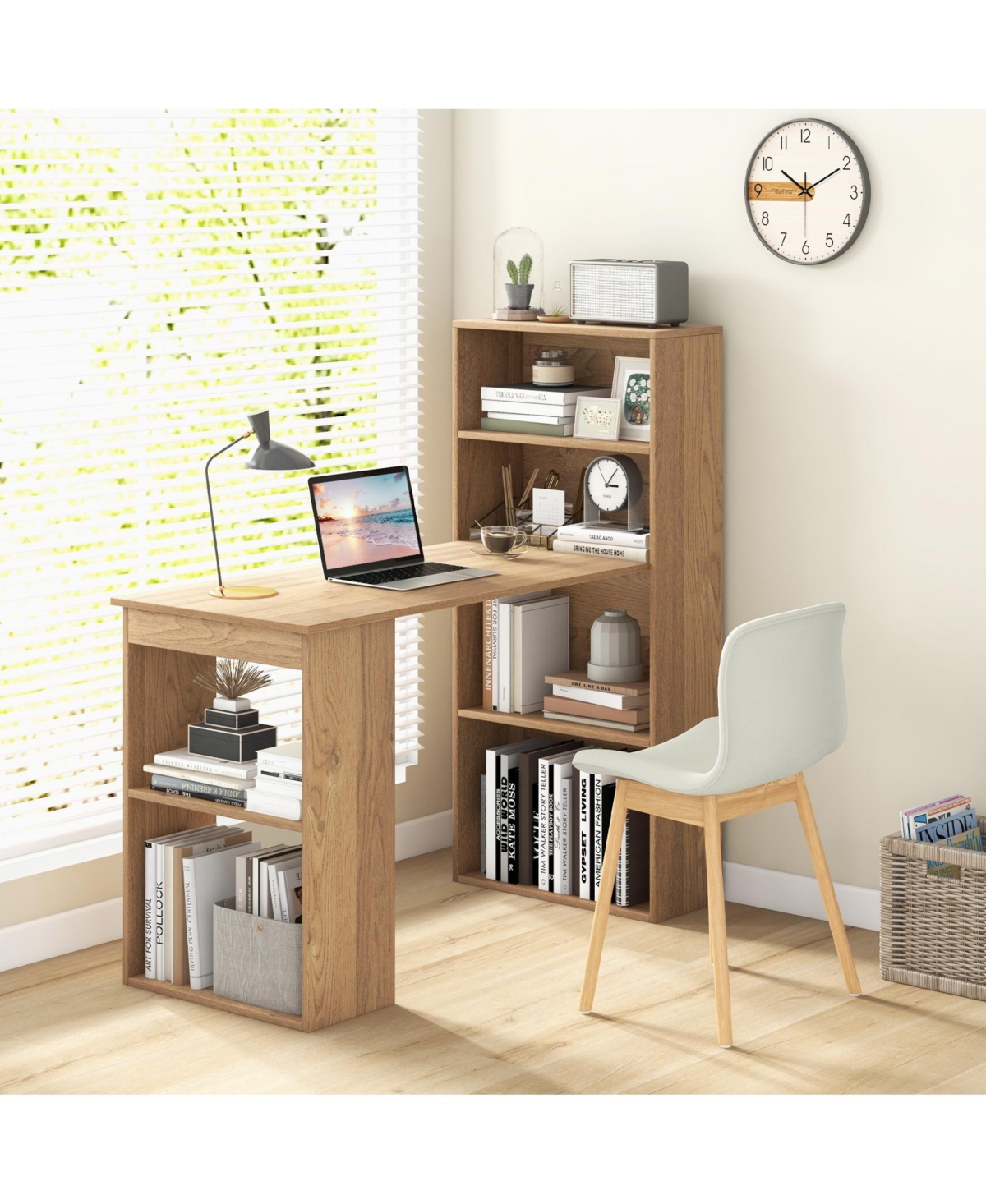 Gouun 48-Inch Computer Desk with 4-Tier Bookcase, Cpu Stand, and Spacious Desktop