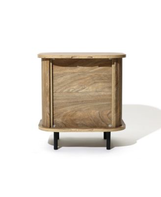 Mid-Century Modern 2-Door Nightstand and End Table with Slatted Slidng Doors