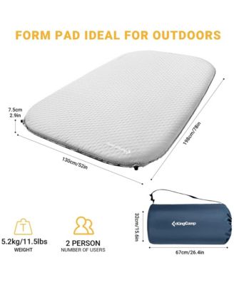 2 Person Self Inflating Double Air Sleeping Pad, Light Gray/Charcoal