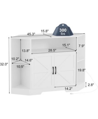 Corner Tv Stand for Tvs Up to 55 Inch with Power Outlet, Modern Farmhouse Entertainment Center