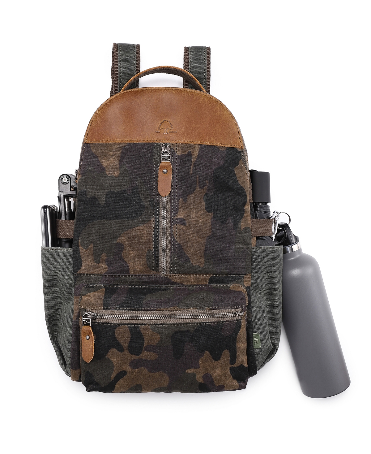 Tsd Brand Mountain Leaf Utility Bee-wax Canvas Backpack In Olive Camo