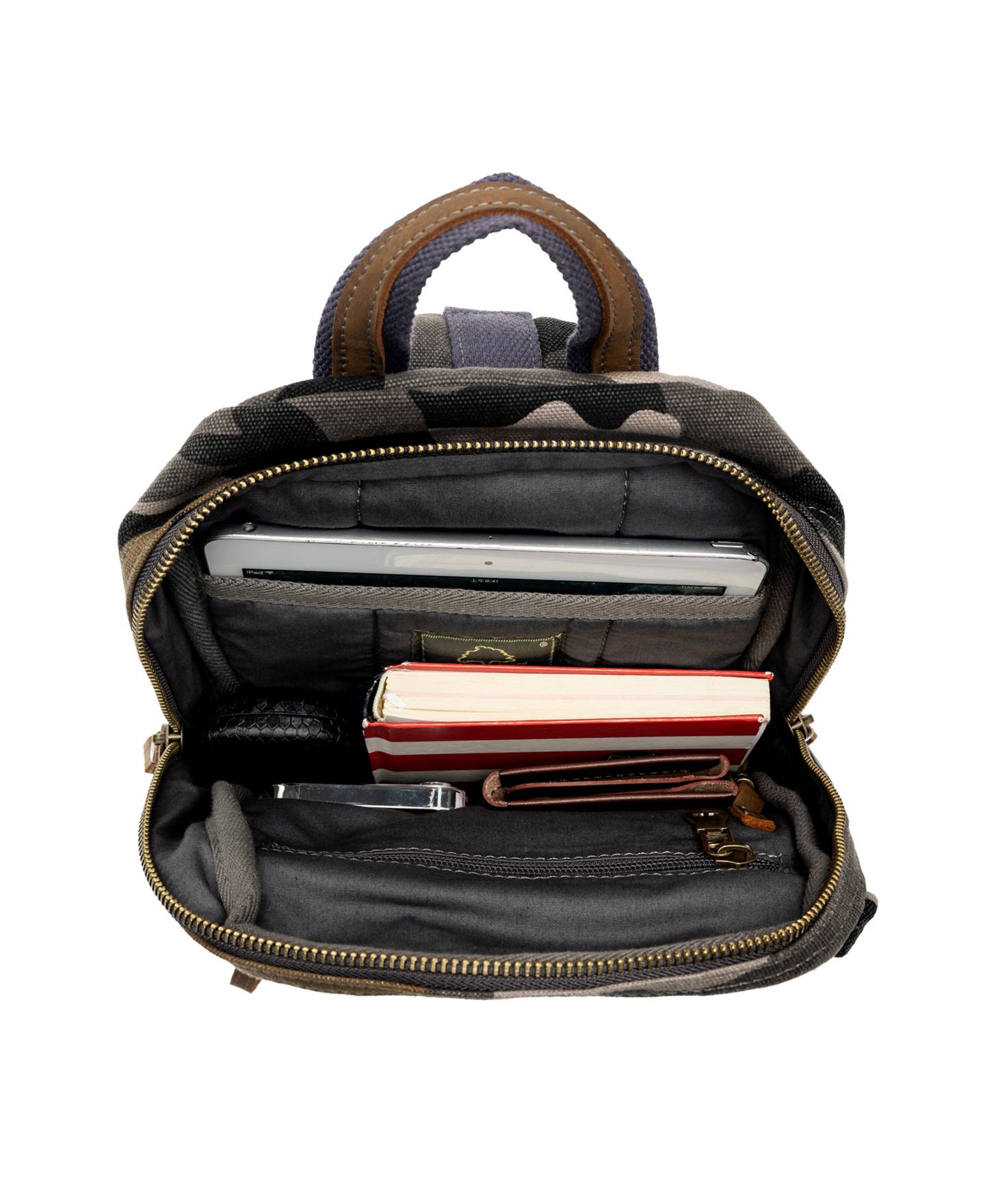 Женская сумка TSD BRAND Mountain Leaf Top Handle Sling, цвет: Серый камуфляжный — фото 3