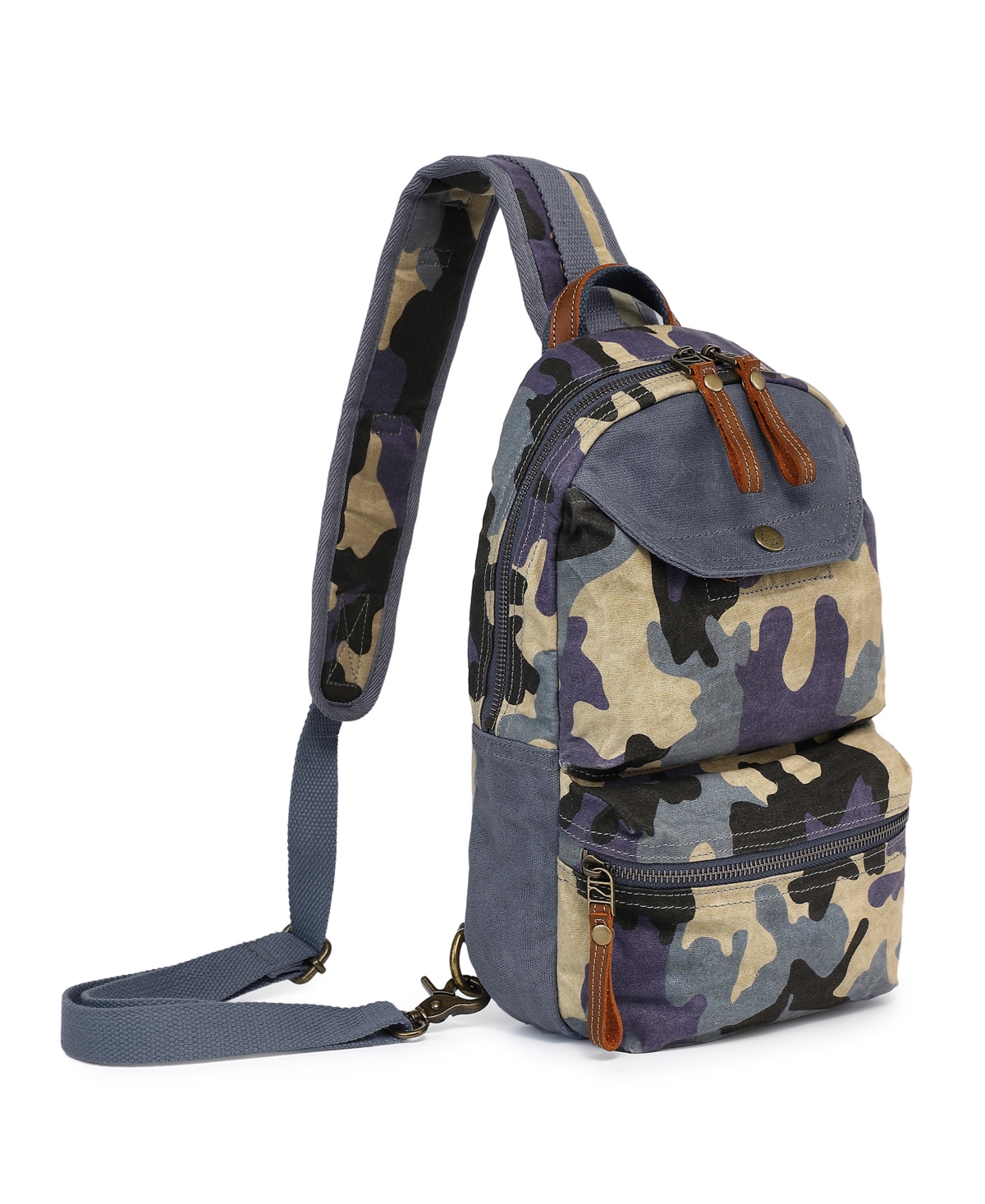 Tsd Brand Mountain Leaf Top Handle Sling Bag In Navy Camo