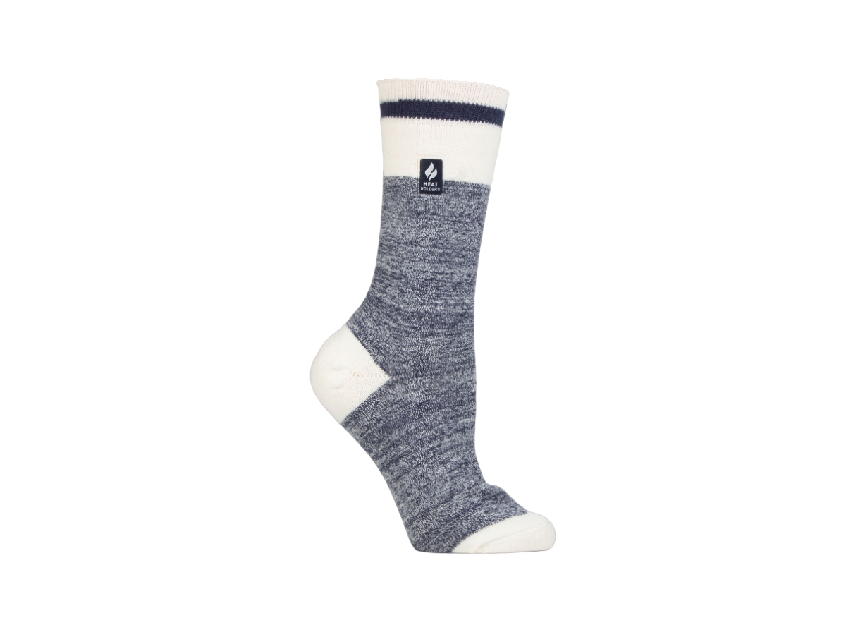 Heat Holders Ultra Lite Lana Cream Block Twist Crew Socks In Soft Navy