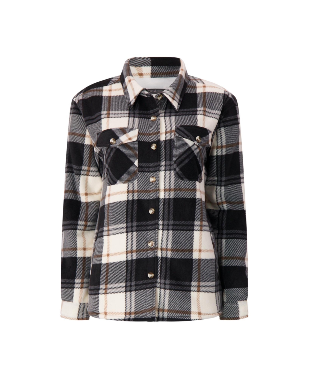 Heat Holders Women's Jacqueline Long Sleeve Plaid Shirt Jacket In Black,cream