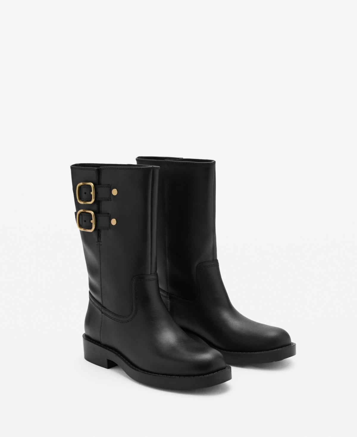 Shop Mango Women's Buckle Leather Ankle Boots In Black