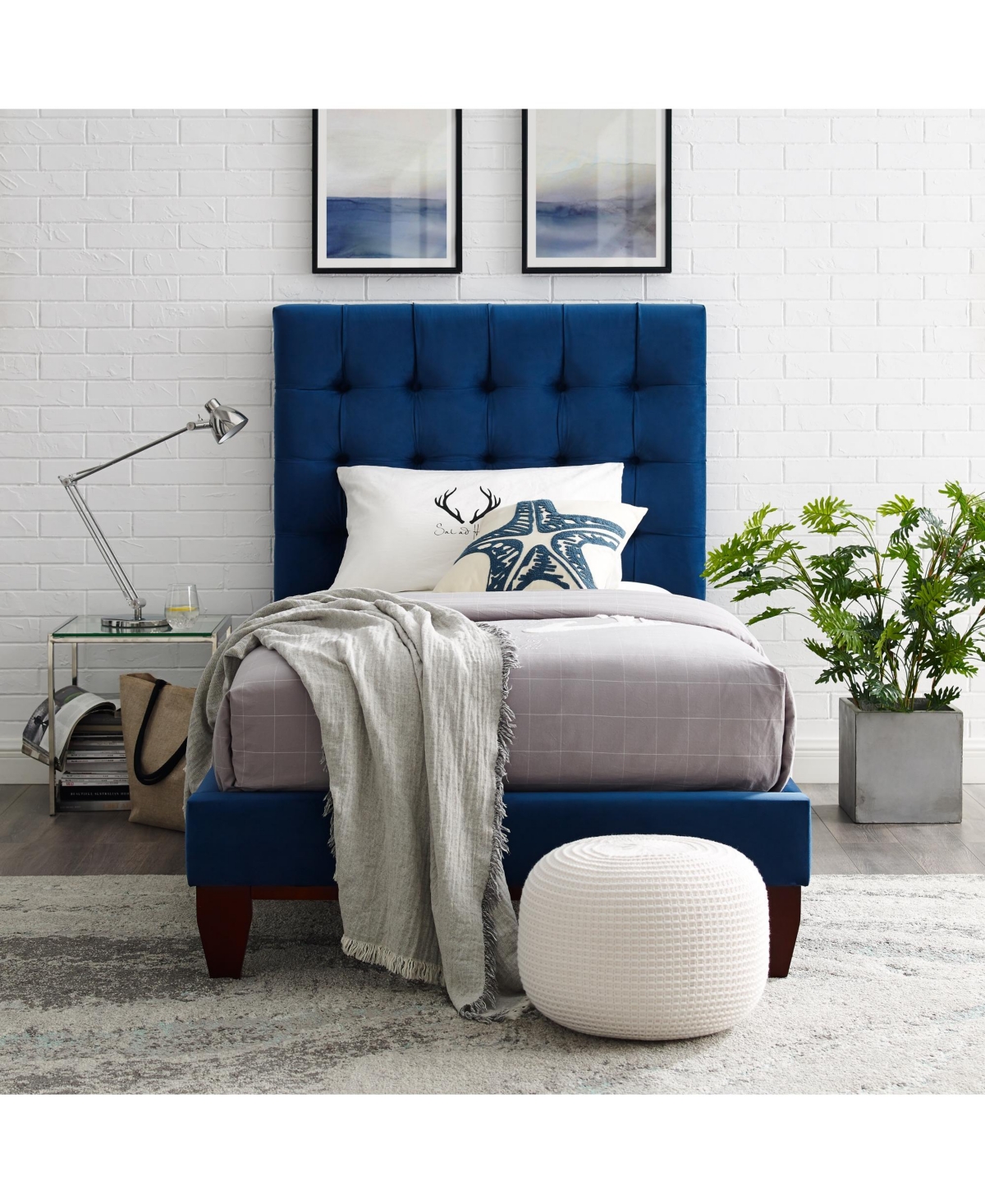 Inspired Home Telford Velvet Platform Bed Frame and Headboard Set Size