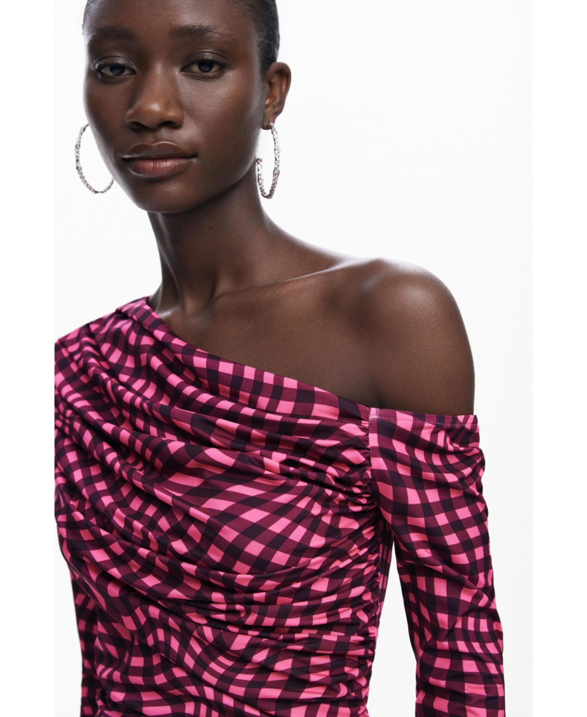 Desigual Women's Asymmetric T-shirt With Psychedelic Checks In Pink