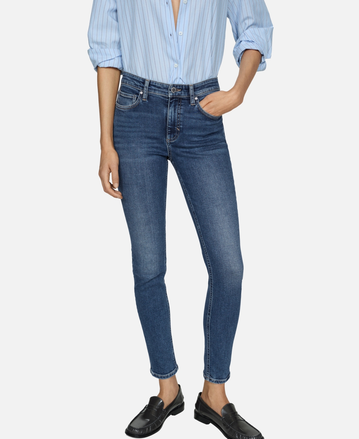 Mango Women's Newisa Medium Rise Skinny Jeans In Dark Blue