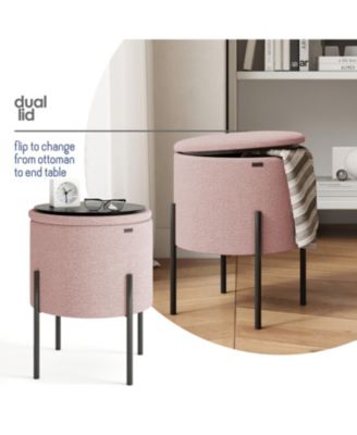  Round Ottoman  Boucle Fabric  Hidden Storage Foot Stool/Vanity Stool for Living Room & Bedroom Decor