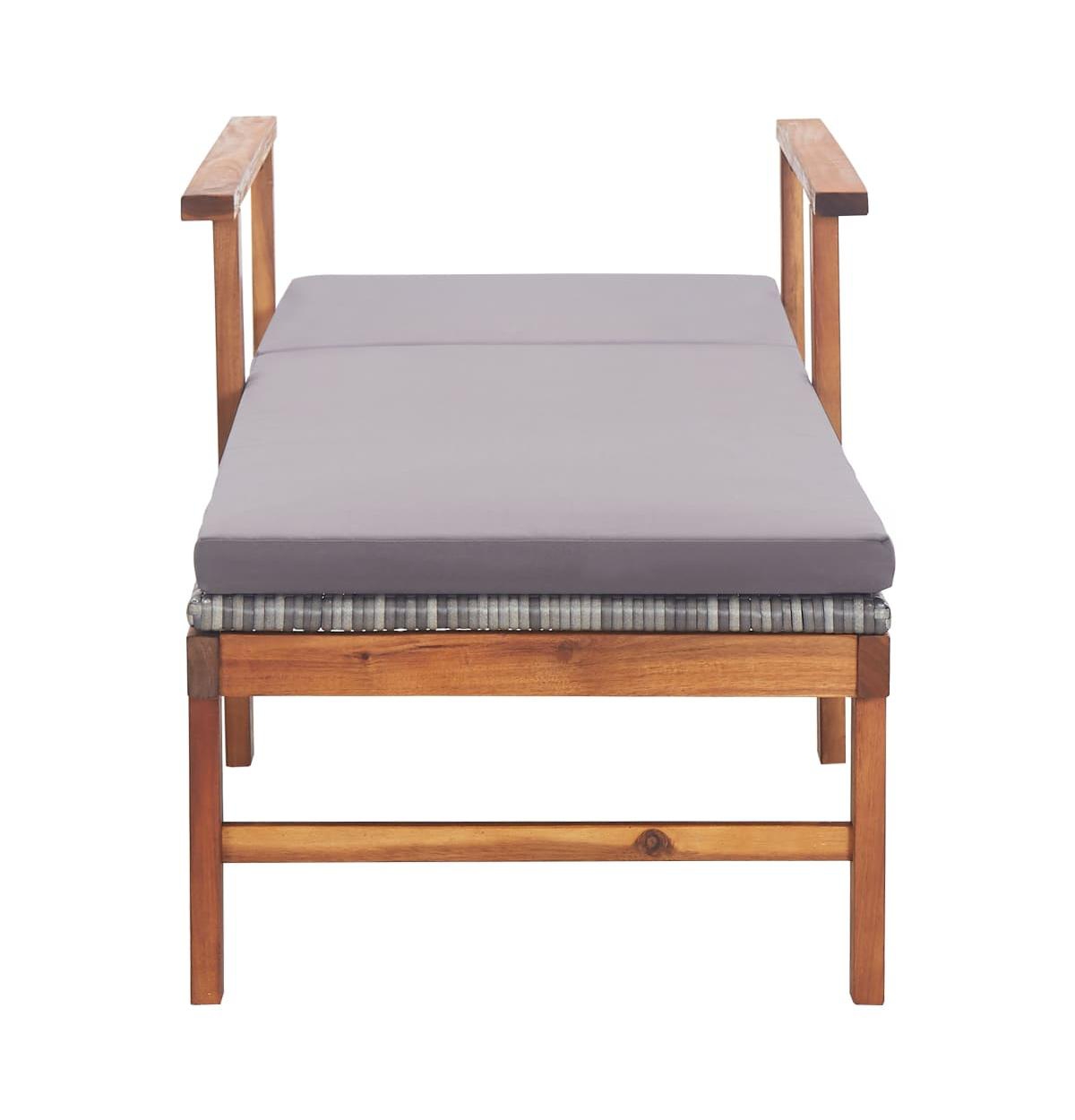 vidaXL Sun Lounger with Cushion Poly Rattan and Solid Acacia Wood Gray