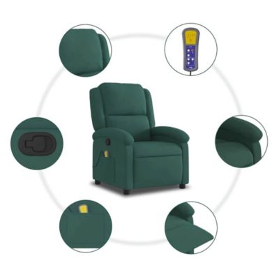 Massage Recliner Chair Dark Green Velvet, Metal, Plywood Medium