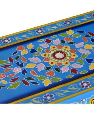 Sideboard with Drawers Solid Mango Wood Turquoise Hand Painted