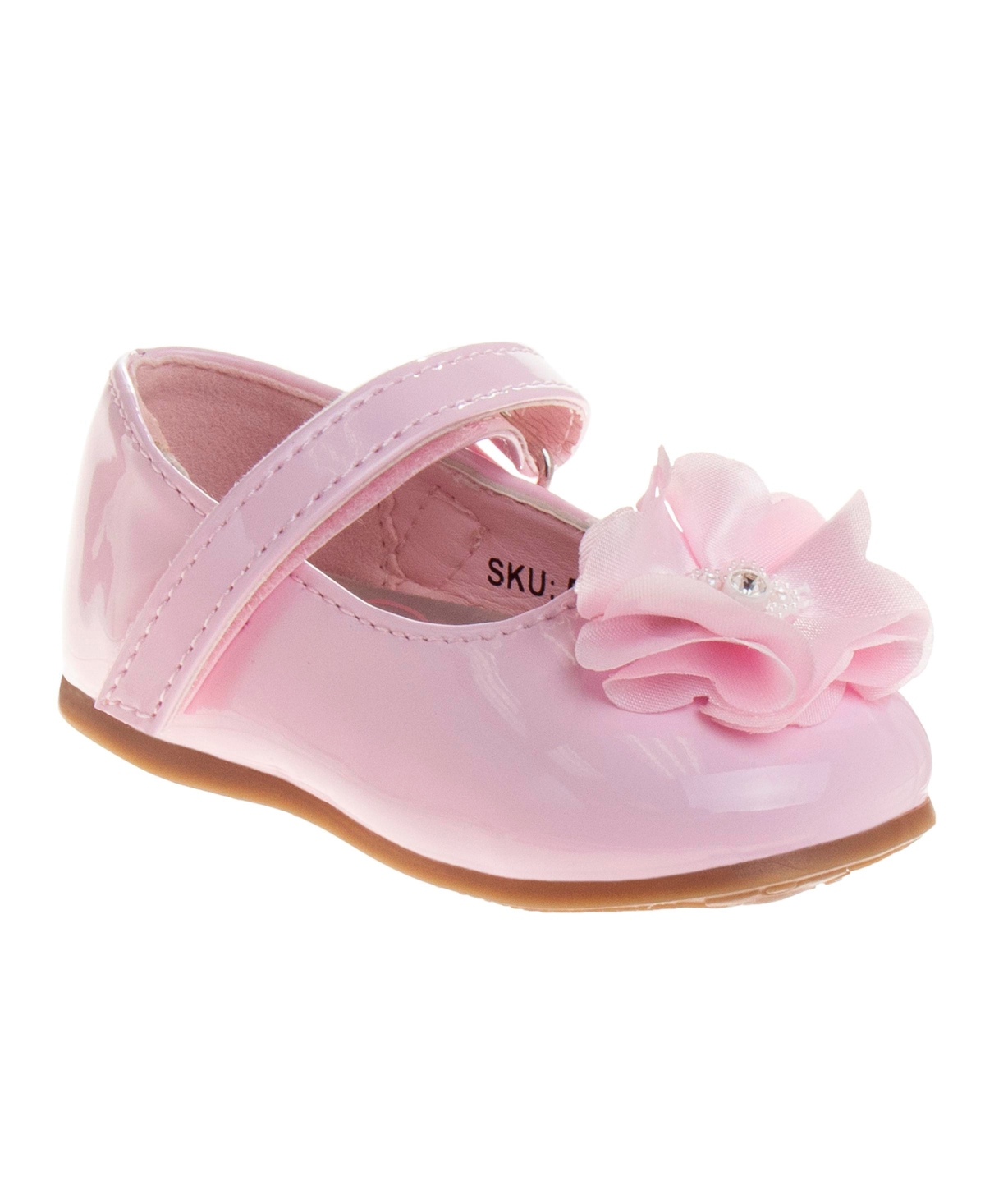 Josmo Infant Hook And Loop Flowery Dress Shoes In Pink Patent