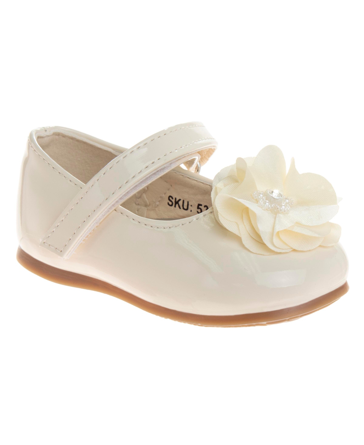 Josmo Infant Hook And Loop Flowery Dress Shoes In Beige Patent