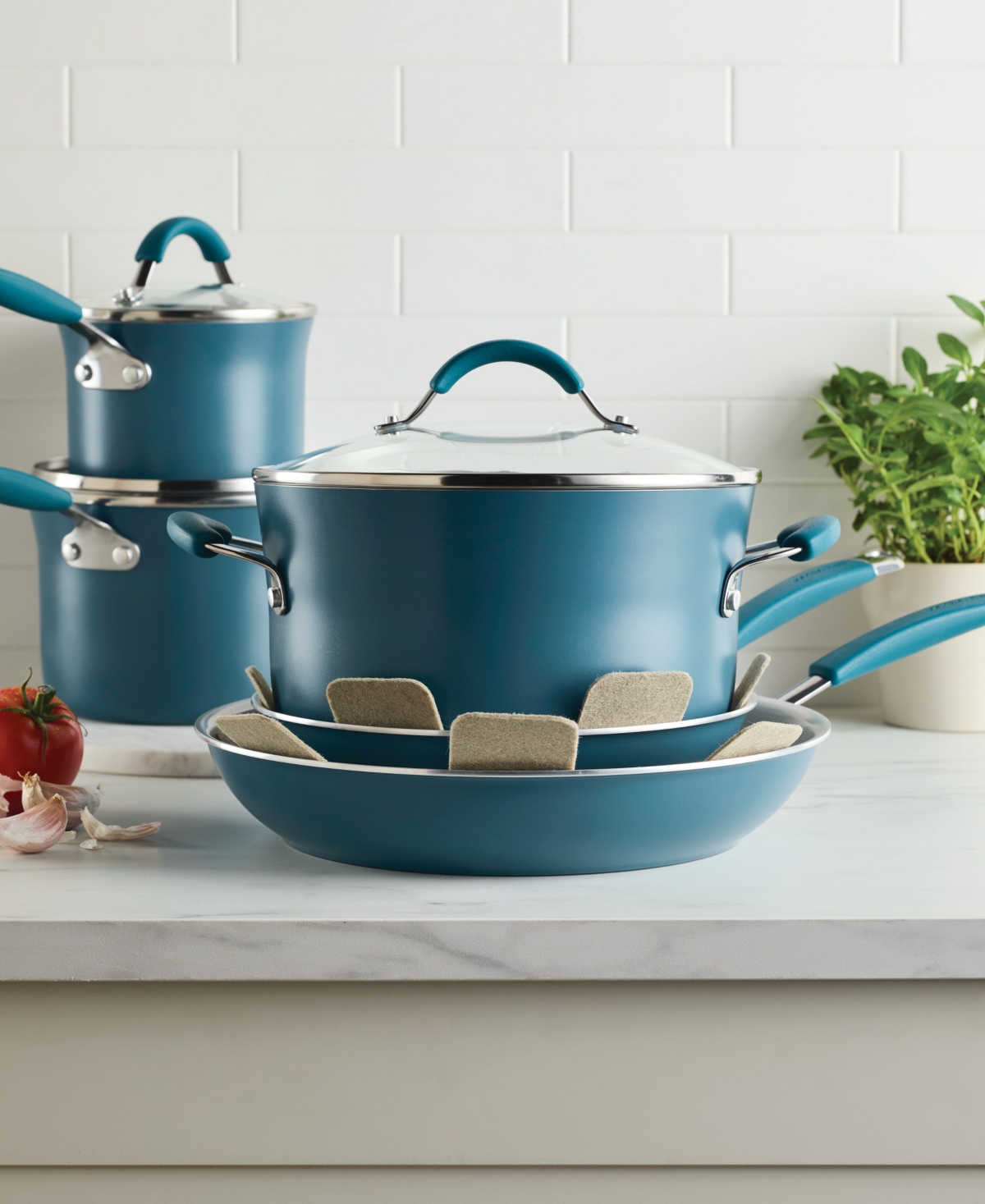 Rachael Ray Cucina Ceramic 10pc Blue Nonstick Cookware Pots An In Marine Blue
