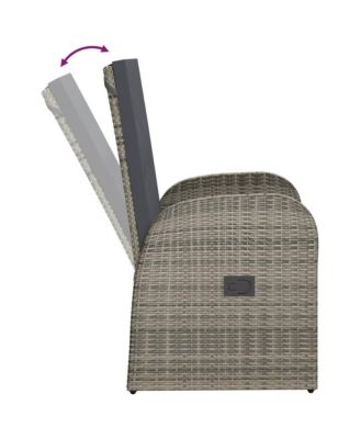 Reclining Patio Chairs 2 pcs with Cushions Poly Rattan Gray