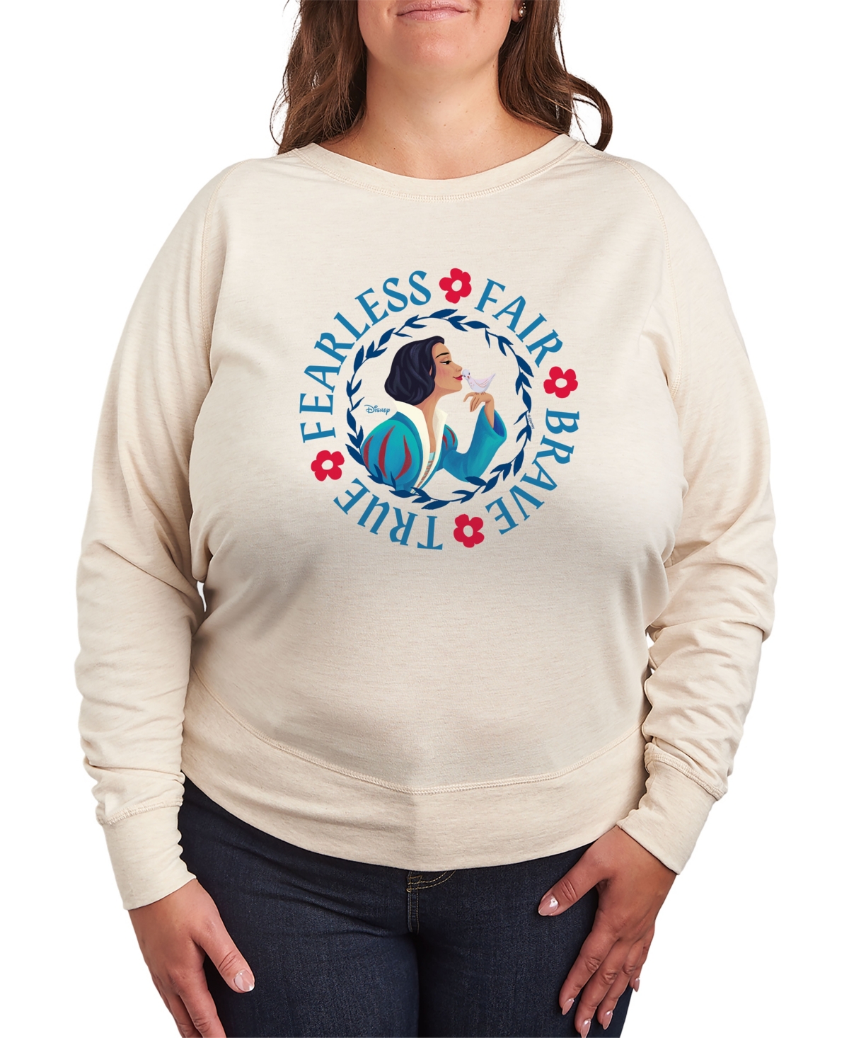 Hybrid Apparel Plus Size Disney Snow White Fearless Fair Brave True Graphic Crew Neck Top In White