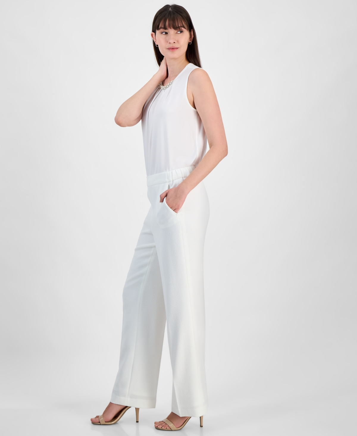 Kasper Women's Melange Crepe Pull-on Wide-leg Pants In Vanilla Ice