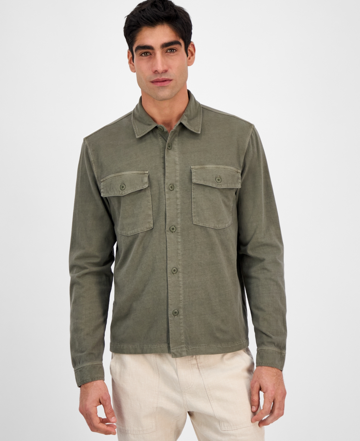 Sun + Stone Men's Josh Short Sleeve Button Front Knit Overshirt, Exclusively At Macy's In Simple Sage