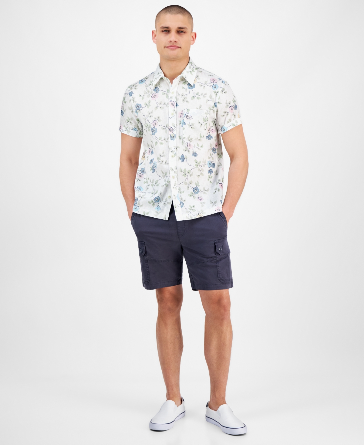 Shop Sun + Stone Men's Clyde Floral Linen Blend Shirt, Exclusively At Macy's In Sea Mineral