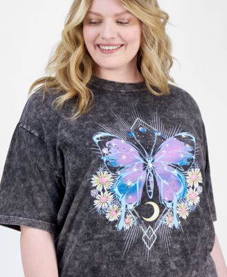 Trendy Plus Size Floral Butterfly Cotton Graphic T-Shirt 