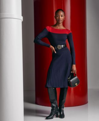 Lauren Ralph Lauren - Women's Two-Tone Pointelle-Knit Dress