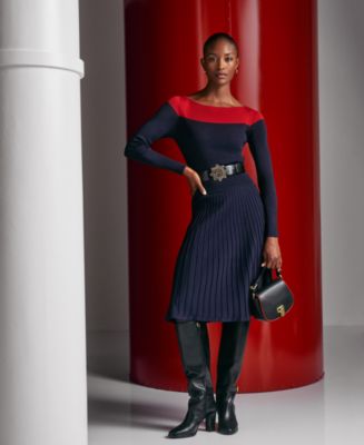 Lauren Ralph Lauren Women's Two-Tone Pointelle-Knit Dress - Macy's
