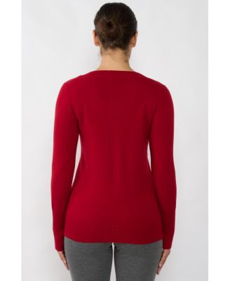 Women's 100% Pure Cashmere Long Sleeve Ava V Neck Pullover Sweater