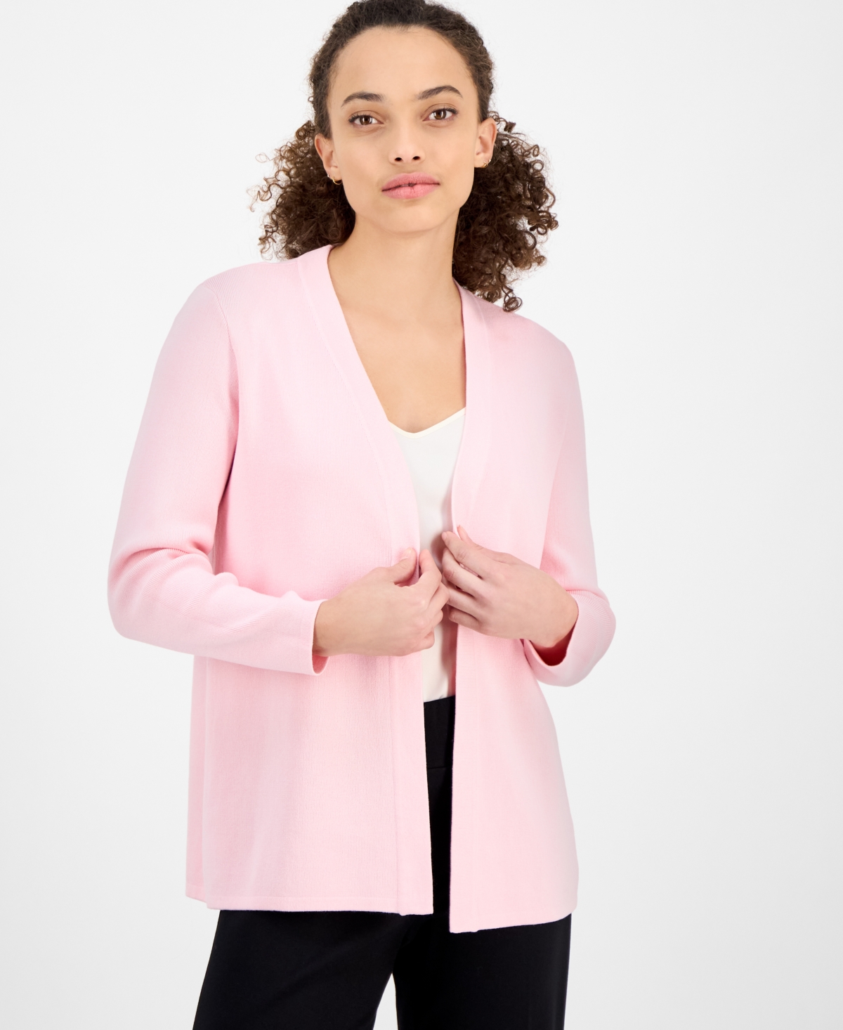 AK ANNE KLEIN PETITE NEWPORT OPEN-FRONT CARDIGAN 