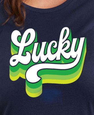 Plus Size Trendy Retro Lucky Graphic Crew Neck T-Shirt