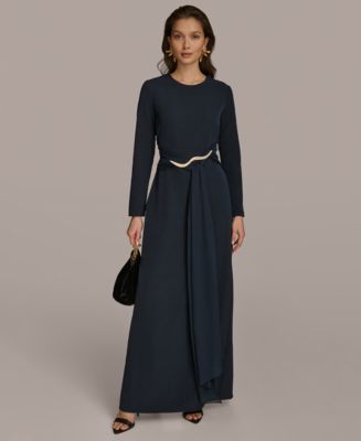 【Donna Karan New York】Petite Jewel-Neck Side-Ruched Dress Donna Karan New York Petite Jewel-Neck Side-Ruched Dress