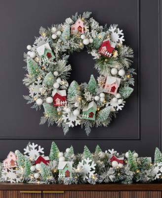 60" Pre-Lit Snowy Cottage Mantel Swag