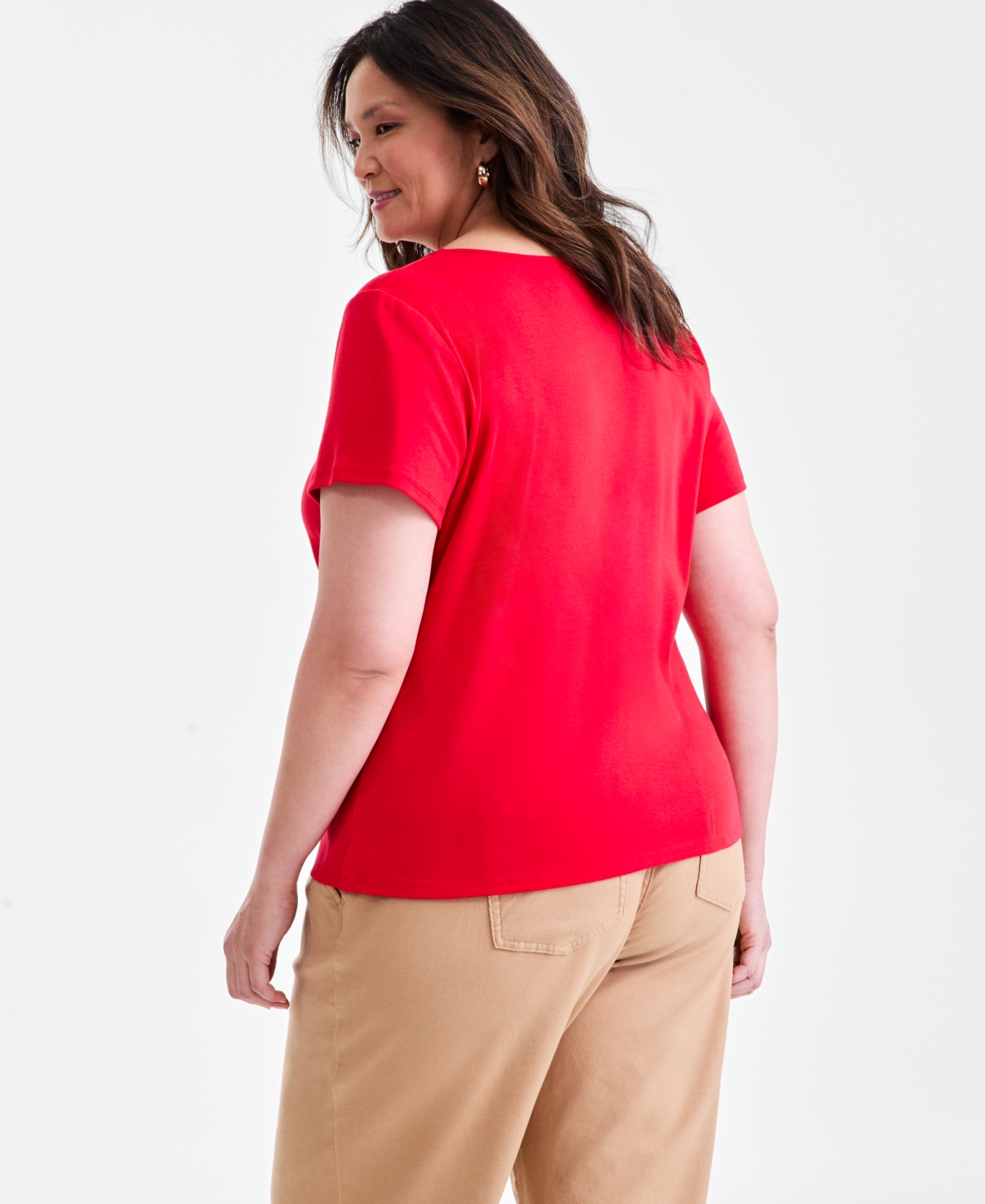 Style & Co Plus Size Short-Sleeve Square-Neck Tee, Exclusively at Macy's