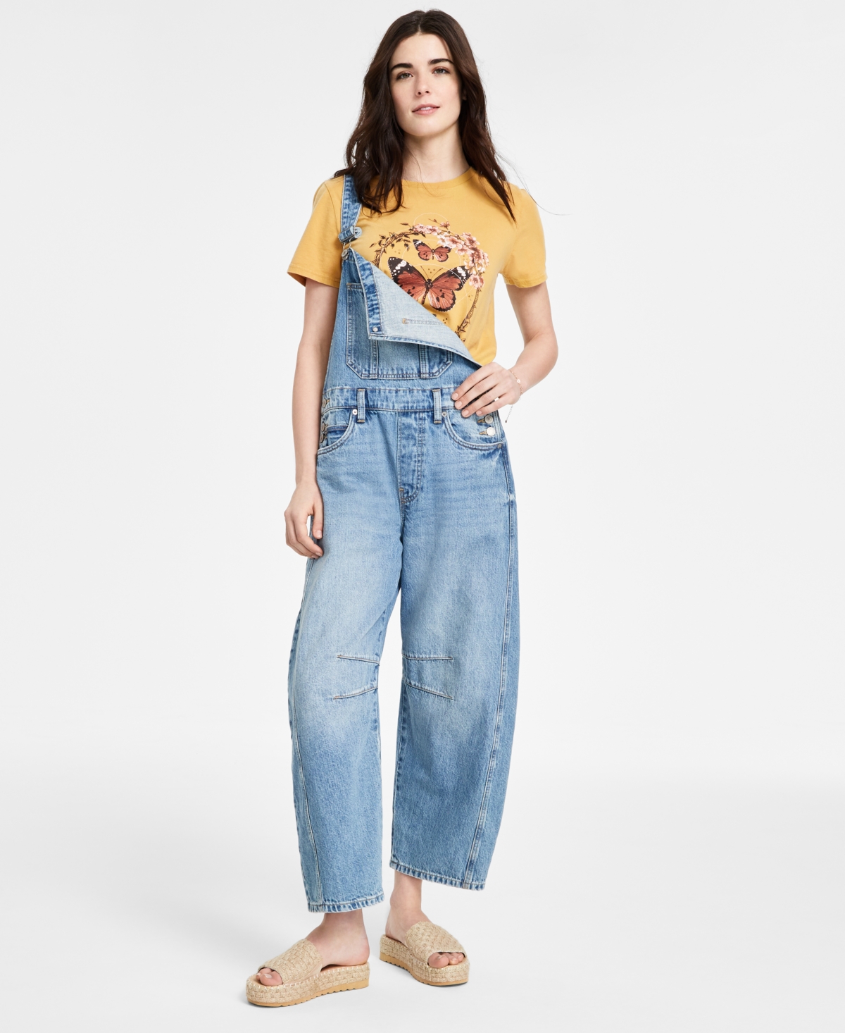 LUCKY BRAND WOMEN'S COTTON DENIM BARREL-LEG OVERALLS 