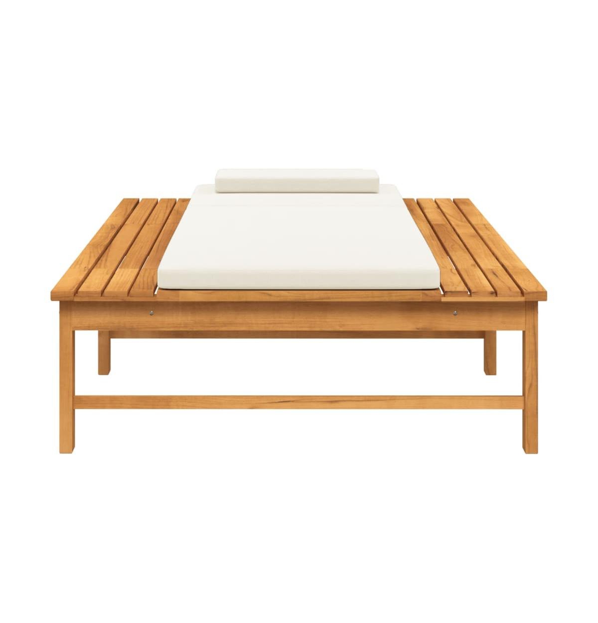 vidaXL Sun Lounger withWhite Cushion and Pillow Solid Wood Acacia - Cream