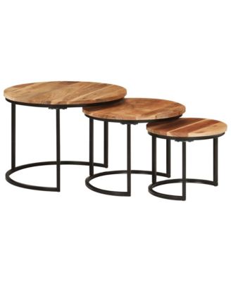 Nesting Table Set of 3 Natural wood and black