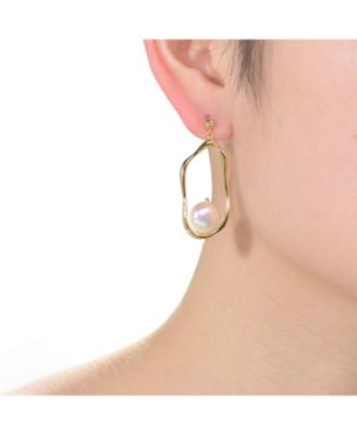 Stylish Sterling Silver with 14K Gold Plating and Genuine Freshwater Pearl Dangling Earrings