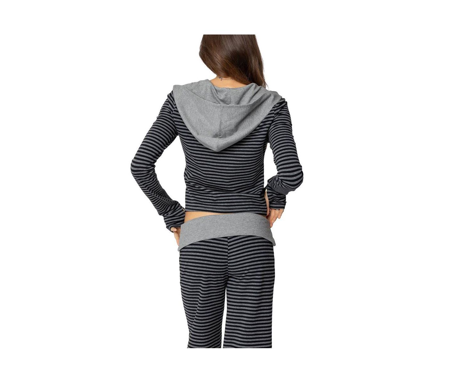 Женское худи Edikted Meggy Striped Zip Up, цвет: Чёрный серый — фото 2